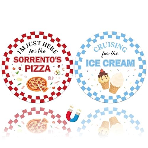 JAPBOR Cruise Door Decorations Magnetic - 2PCS Funny Pizza Ice Cream Cruise Magnet, Food Themed Car Ship Fridge Magnetic Stickers, Summer Refrigerator Magnets Decal for Beach Carnival Party Decor