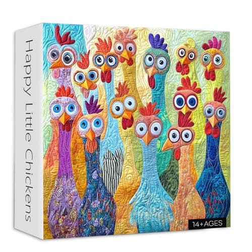 PICKFORU Happy Little Chickens Puzzles for Adults 1000 Pieces, Colorful Rooster Patchwork Jigsaw Puzzles Embroidery, Cute Animal Challenging Puzzle