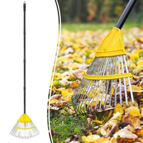 Colwelt Garden Rake for Leaves 72’’, 22 Tines Metal Leaf Rakes for Lawns with 18’’ Wide Head, Yard Leaf Rake with Long Handle, Leaves Rake for Shrub, Grass, Debris, Pine Needles, Gentle On Lawn Garden