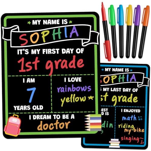 First Day of School Sign Board with Liquid Chalk Markers - 14”x11” Double-Sided & Reusable Board - My First and Last Day - Back to School Supplies - First Day of Kindergarten Preschool