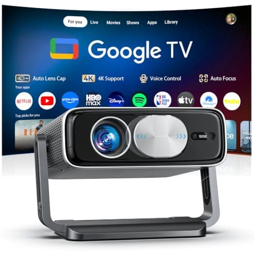 Smart 4K Projector [Bundled with Google TV Stick] with WiFi and Bluetooth, 3000ANSI, Auto Lens Cap, Portable Outdoor Movie Projector with Built-in Apps Auto Focus for Ceiling/Home Theater/Bedroom