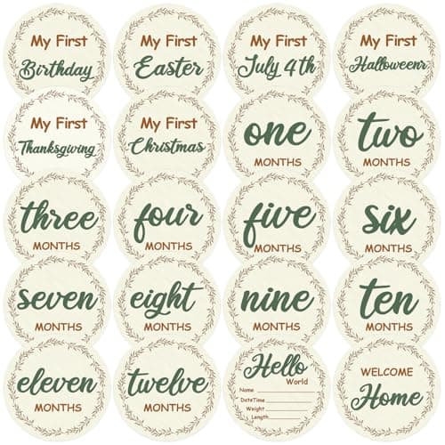 10 Pack Baby Monthly Milestone Cards, Double-Sided Wood Photo Signs