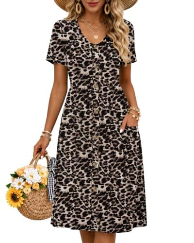 MOLERANI Women Summer Casual Button Down Dresses with Pockets,B Leopard,L