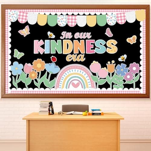 ZOIIWA Kindness Bulletin Board Set Back to School Floral Classroom Decorations Pastel Rainbow Flowers Butterfly Bee Paper Cutouts for Classroom Window Wall Home Office School Party Decorations