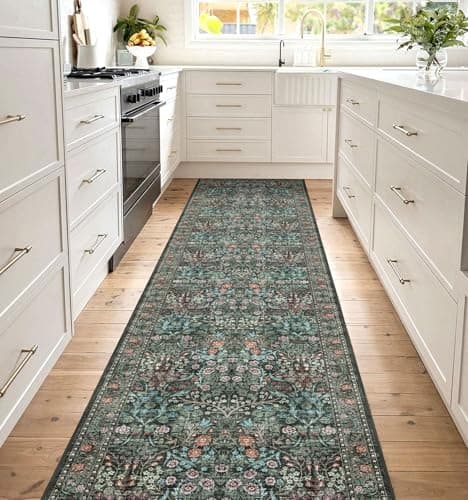 Othilic Non Slip Washable Kitchen Runner Rug - 2x8 Long Black Green Hallway Runner Rugs Soft Boho Runners for Hallways Vintage Floral Laundry Room Rug Floor Carpet for Bedroom Entryway Bathroom Foyer