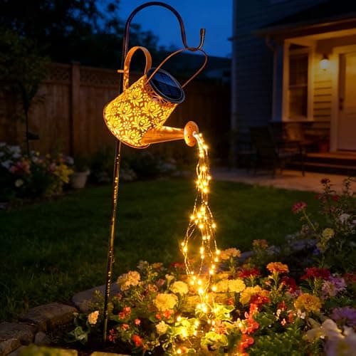 Ahongem Solar Watering Can Light - Metal Openwork Lotus Flower with Hook - Waterproof Hanging Lantern Outdoor Garden Yard Decorations - Birthday Gardening Gifts for Mom Grandma