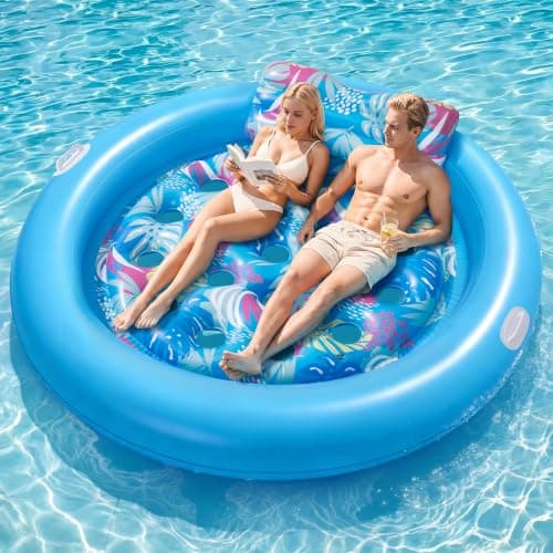 OKSUWATER Inflatable Pool Floats for Adults, Heavy Duty, 75"x75", Blue XL