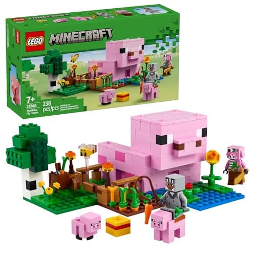 LEGO Minecraft The Baby Pig House Toy Figures and Playset - Building Minecraft Toy for Kids, Boys and Girls, Ages 7+ - Gift for Birthdays - with 2 Minifigures for Pretend Play - 21268
