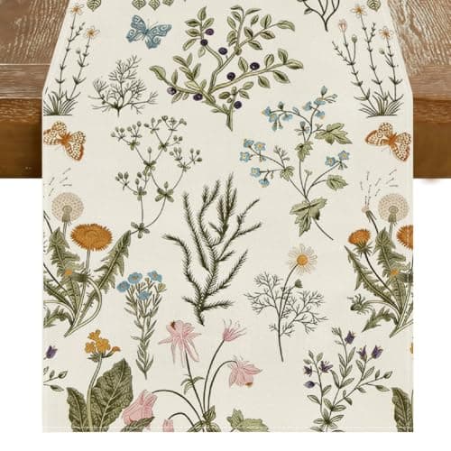 RABUSOFA Wildflowers Floral Summer Table Runner,Seasonal Spring Kitchen Dining Table Summer Decorations for Home Party Decor 13x72 Inch