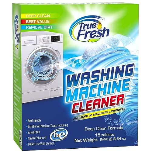 True Fresh Washing Machine Cleaner Descaler 15 Pack Tablets, Deep Cleaning Deodorizer for HE Front & Top Load Washers, Eliminates Odor Buildup Residue Grime, Cleans Drum Pump Valve Hoses Septic Safe