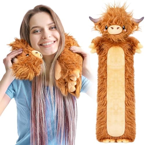 Brown Highland Cow Microwavable & Weighted Stuffed Animals - Unscented Heatable Plush Doll, Cute Cow Plush Toys Gifts for Girls Boys and Kids, Happy Fuel