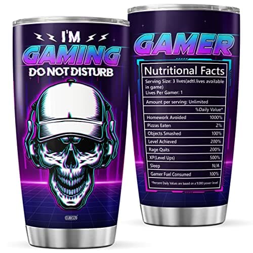 CUBICER Gaming Coffee Tumbler 20 Oz Double Walled Stainless Steel Mug For Game Players Skull Gamer Gifts For Men Husband Father Him On Birthday Holiday Large Travel Insulated Cups