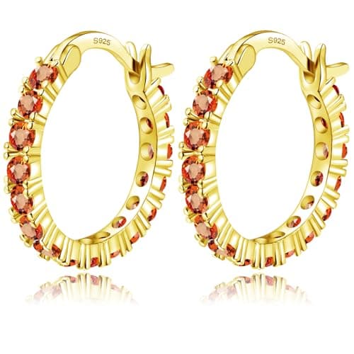 IUITY Gold Hoop Earrings for Women Hypoallergenic, S925 Sterling Silver Small Earrings | 14k Gold Plated Orange Cubic Zircon Hoop Earrings for Sensitive Ears, Jewelry Gifts 13mm