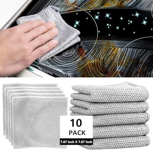 HABOQUAN 10-Pack Non-Scratch Metal Dish Cloth: Multi-Purpose Metal Cleaning Rag for Kitchen - Cleans Fast, No Odor, Fits Sinks/Dishes/Stove Tops (7.87 Inches)