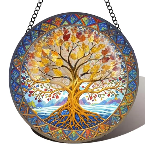 DLNNBKB Stained Glass Window Hanging Tree of Life Suncatcher 8 Inch