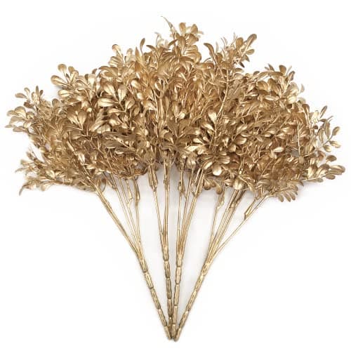 Artificial Plants Golden Leaf, For Christmas Decoration Plastic Fake Plant Leaves Bush Grass Fern Bushes Faux Shrubs Greenery Indoor Outside Planter Filler Festival Home Garden Decor - Gold leaf 4 Pcs