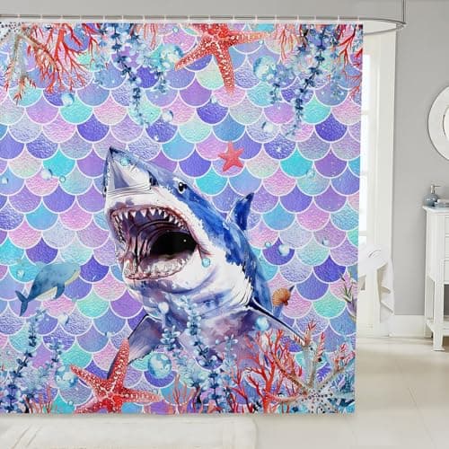 Feelyou Shark Shower Curtain Kids Toddler Boys Girls Waterproof