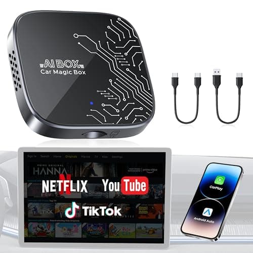 4-in-1 Wireless CarPlay Adapter for Streaming Netflix/YouTube/TikTok/TF Card, 2026 Magic Video AI Box & Android Auto Dongle [Dual Band WiFi, Autolink Pro] Plug & Play, Fits for OEM Wired Car Play Car