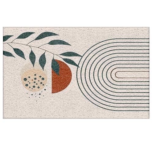 VIIJJUE Boho Door Mat, Abstract Boho Sun Rainbow Botanical Doormat Non-Slip for Front Door Porch Indoor Outside Entrance Entryway, Mid Century Modern Minimalist Welcome Mat, 17x30 Inch