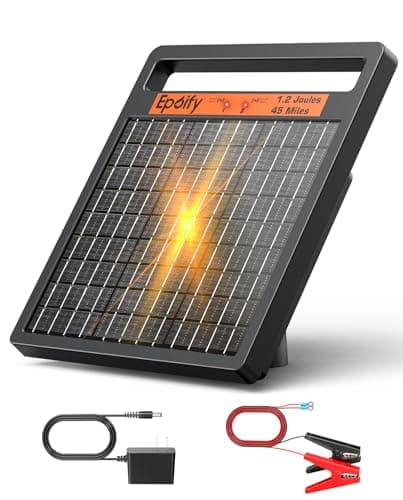 Solar Electric Fence Charger 1.2J Stored Energy, 45 Miles Coverage,8W Solar Fence Energizer with 10000mAh Battery,7–11kV Output, Smart Alarm, All-Weather Fence Charger for Cattle, Horses & Farms