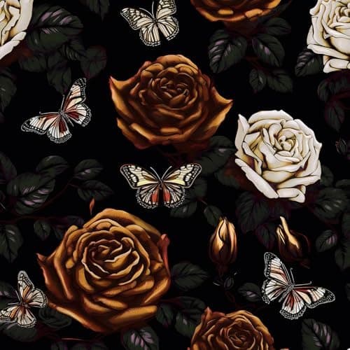 BOKEBEVE Vintage Floral Wallpaper Peel and Stick Black Yellow 17.5 x 118In