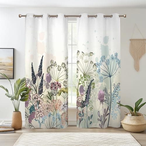 Watercolor Wildflower Window Curtains for Bedroom 2 Panels 55" L x 29" W