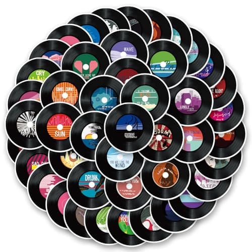 FMOST 50 Vinyl Record Stickers - Aesthetic CD Decals, Water-Resistant Colorful Vinyl Material for Disco Birthday Music Theme Party Decor