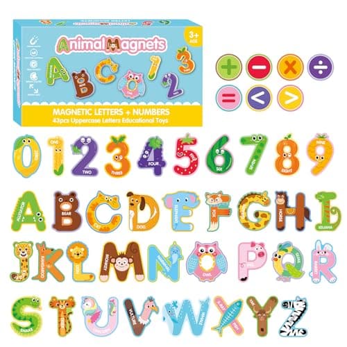 Magnetic Letters and Numbers for Fridge, Cute Colorful Animal Alphabet 26 Uppercase Letters 0-9 Numbers, Fridge Magnets Set for Learning Spelling Girls