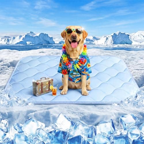 Dog Cooling Mat for Large Dogs, Long-Lasting Cool Pad for Dogs Outdoor & Indoor Use with Ice Silk Fabric & Waterproof Cover, Cooling Pet Bed 36" x 26", Non-Slip Washable Pet Blanket (Cryo Ice Blue)