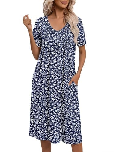 Ekouaer Mumu Dresses for Women with Pockets Short Sleeve Night Gown