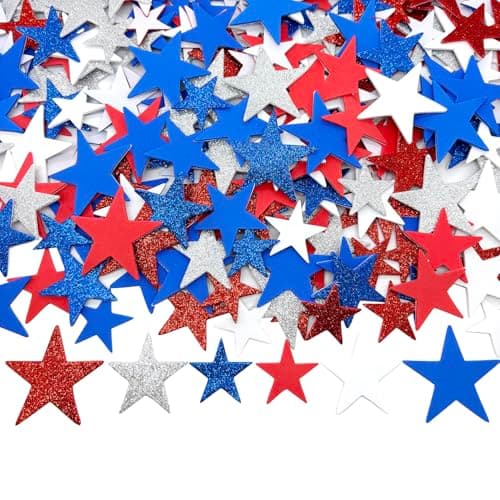 FUGUIR 240 Counts Patriotic Foam Stars Stickers Red White and Blue Colors Self Adhesive Star Shaped Glitter Foam Stickers for 4th of July Independence Day Scrapbook DIY Crafts Supplies