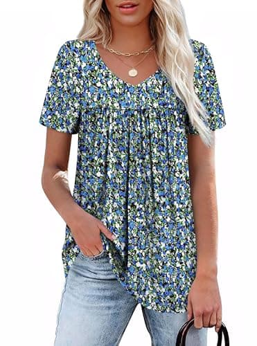 Shirts for Women Short Sleeve Womens Tops Dressy Casual Boho Spring Summer Outfits Cruise Essentials 2026 Beach Vacation Plus Size Clothes V Neck Blouses Tunic Oversized Tshirts Hawaiian Maternity