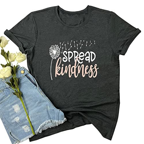 BLACKMYTH Women Cute Tees Graphic Casual T Shirts Dark Grey Medium