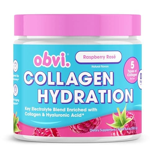 Obvi Hydration Powder | Electrolyte & Collagen Peptide Complex | 5 Types of Collagen with Hyaluronic Acid | Supports Skin Elasticity & Joint Health | Sugar-Free | Raspberry Rose | 30 Servings