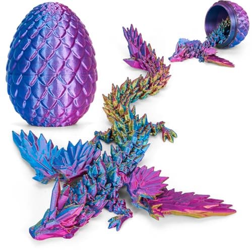 Prefilled Easter Eggs with3D Printed Dragon with Wings and Egg, 8" 3D Articulated Crystal Winged Dragon Egg, Surprise Animals Figurines Fidget Dragon Toys for Boys Kids Teen (Purple)