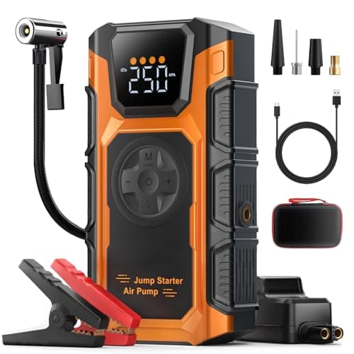 Jump Starter with Air Compressor, 6000A Car Battery Charger Power Jump Box Start 12V Vehicles(Up to 9.0L Gas&7.5L Diesel Engines) Portable Car Booster Jumper Pack Combo150 PSI Tire Inflator