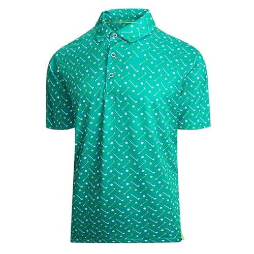 Damipow Mens Golf Shirts Dry Fit Performance Polo Short Sleeve Moisture Wicking Shirt,Green Golf,L