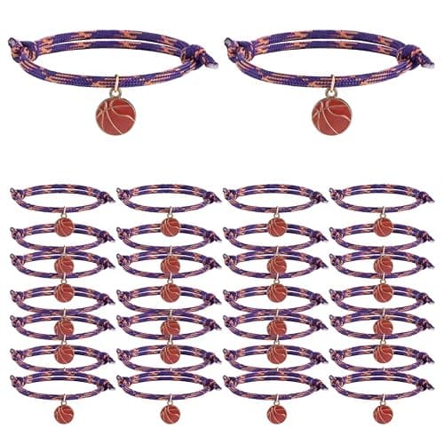 Ecation 20 Pcs Baseball Basketball Braided Bracelets Bulk Adjustable Rope Bracelets with Charm Sports Party Wristbands Gift for Graduation Team Birthday Party Favors (Orange, Blue)
