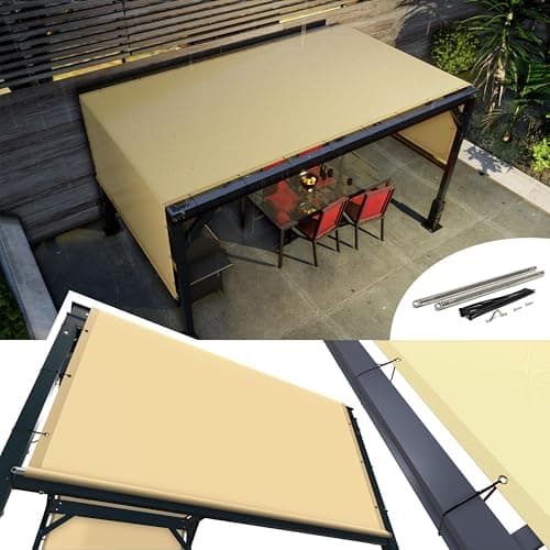 AMGO 10' x 16' Waterproof Beige Pergola Sun Shade Canopy Replacement Cover UPF50, Commercial Grade 260 GSM Cloth for Outdoor Patio, Include Stainless Steel Weighted Rods (We Make Custom Size)