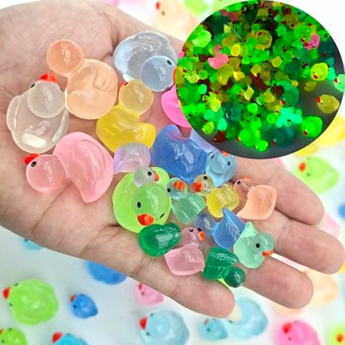 300Pcs Luminous Resin Ducks Small Duck Mini Ducks Miniature Characters Garden Landscape Aquarium Dollhouse Potted Plants Decorations Party Favors (Small)