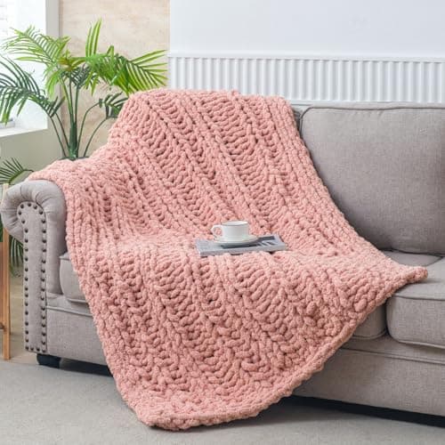 WESHIONGOO Chunky Knit Blanket Throw for Couch Bed 40"×60" Pink