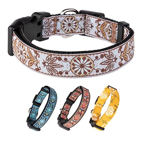 Dog Collars for Small Medium & Large Dogs - Female and Male Patterns on Long Lasting, Adjustable, Strong and Durable Puppy Quick Release Buckle White Woven Collar