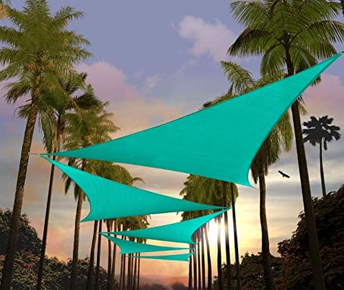 Amgo 16' x 16' x 16' Turquoise Triangle Sun Shade Sail UPF50+ Canopy Awning AGSLT, 95% UV Blockage, Water & Air Permeable, 200GSM Heavy Duty Commercial and Residential (We Make Custom Sizes)