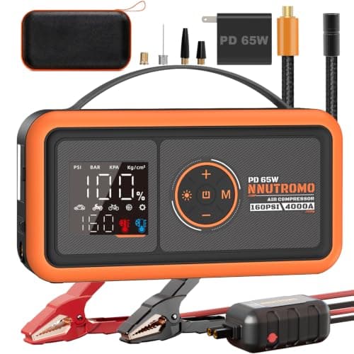 NUTROMO 4000A Jump Starter with Air Compressor, 24000mAh, 65W Charger