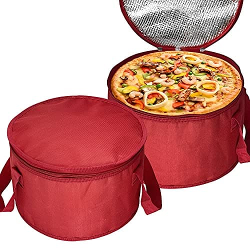 2 Pack 11X7 inch Round Insulated Thermal Pie Carrier Slow Cooker Bag,Reusable Insulated Cake Carriers Casserole Carrier Cooler Bags for Potluck,Picnics,Collapsible Lunch bag for Delivery (Red Color)