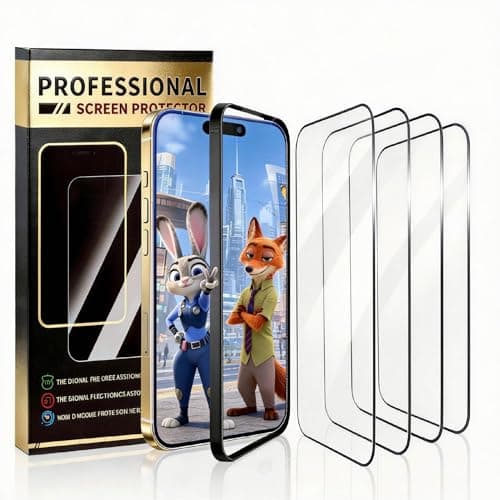 BJVVKW 4 Pack for 13 Plus/14 Plus plus screen protector 6.7Inch Tempered Glass Optional with Install Frame Sensor Protection, Dynamic Island Compatible, Case Friendly