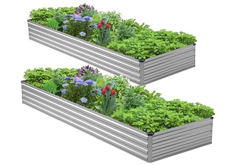 Henshwon 2PCS 9x3x1ft Galvanized Raised Garden Bed Kit,Metal Planter Box for Vegetables,Flowers,Herbs Durable Rust-Resistant Patio Gardening Beds,Silver
