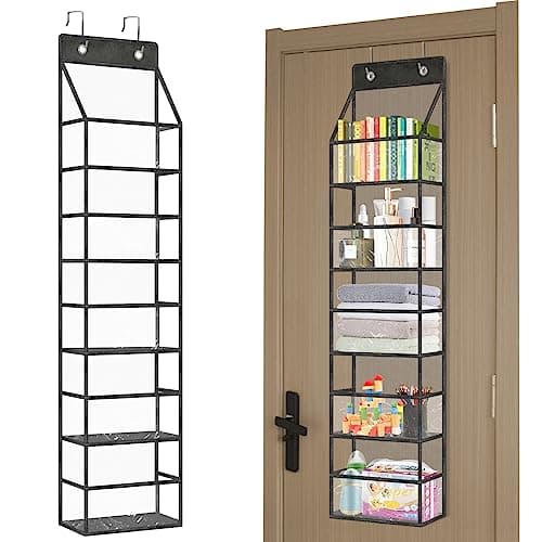Bbbyddd 5-Shelf Over The Door Pantry Organizer with Clear Pockets, Heavy Duty Hanging Storage for Closet, Bedroom, Bathroom, and Nursery (Black, Holds up to 28 lbs)