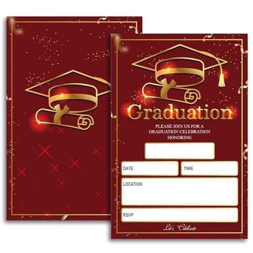 FujLoy 20 Cards with Envelopes, graduation party invitations 2026, 2026 College, High School, University Grad Celebration.（BT3） (Deep Red 090)