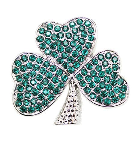 Faship Green Crystal Shamrock Clover 3 Leaf Pin Brooch St. Patrick's Day - Emerald-3 leaf/Silver-tone